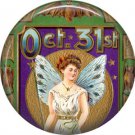Oct 31 Lady with Wings, 1 Inch Button Badge Pin of Vintage Halloween Image - -465