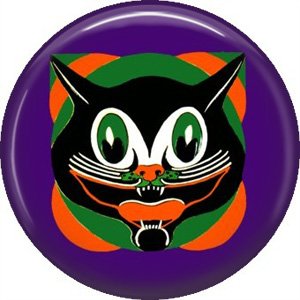 Mid Century Image Halloween Cat, Retro 1 Inch Pinback Button Badge Pin - RH 01