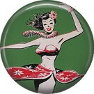 1 Inch Mid Century Retro Hula Girl, Tropical Button Badge Pin - 0903