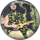 Girl Playing Ukulele, One Inch Vintage Hawaii Image on Ephemera Lapel Pin Button Badge - 0910