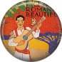 Mid Century Hawaiian Playing Guitar on One Inch Ephemera Lapel Pin Button Badge - 0940