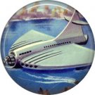 Mid Century View of Floating Airplane, Retro Future 1 Inch Button Badge Pin - 0631