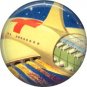 Mid Century View of Yellow Space Ship, Retro Future 1 Inch Button Badge Pin - 0635