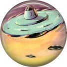 Mid Century View of Flying Saucer, Retro Future 1 Inch Button Badge Pin - 0636
