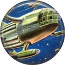 Spaceship in Flight, Retro Future 1 Inch Button Badge Pin - 0643