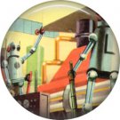 Robots at Work, Retro Future 1 Inch Pinback Button Badge Pin - 0665