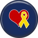 Yellow Ribbon with Heart, Support Our Troops 1 Inch Button Badge Pin - 5009