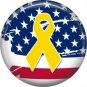 Yellow Support our Troops Ribbon on Flag Background, 1 Inch Button Badge Pin - 5015
