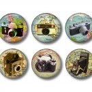 Set of 12 Vintage Cameras on Maps 1 Inch Scrapbook Flair Medallions - Set 1