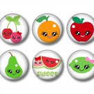 8 Fruit Cuties on 1 Inch Pinback Button Badge Pins - Set 1