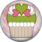 Cupcake with Hearts, 1 Inch Button Badge Pin - 0304