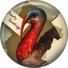 Hearty Greetings from Mr. Turkey, 1 Inch Pinback Button of Vintage Thanksgiving Image - 0325