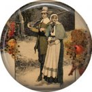 Pilgrim Couple, 1 Inch Pinback Button of Vintage Thanksgiving Image - 0323