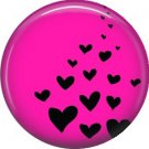 Black Hearts on Hot Pink Background, 1 Inch Punk Princess Button Badge Pin - 0334