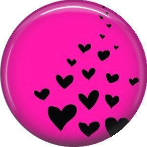 Black Hearts on Hot Pink Background, 1 Inch Punk Princess Button Badge Pin - 0334