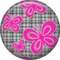 Pink Butterflies on Gray Plaid Background, 1 Inch Punk Princess Button Badge Pin - 0349