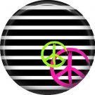 Peace Sign on Black and White Stripes, 1 Inch Punk Princess Button Badge Pin - 0351