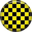 Yellow and Black Checkerboard, 1 Inch Punk Princess Button Badge Pin - 0352