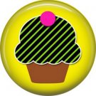 Green and Black Stripe Cupcake, 1 Inch Punk Princess Button Badge Pin - 0357