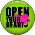 Open Your Heart on Neon Green Background, 1 Inch Pinback Punk Princess Button Badge Pin - 0380