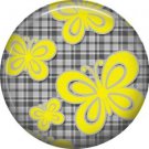 Yellow Butterflies on Gray Plaid Background, 1 Inch Pinback  Punk Princess Button Badge Pin - 0382