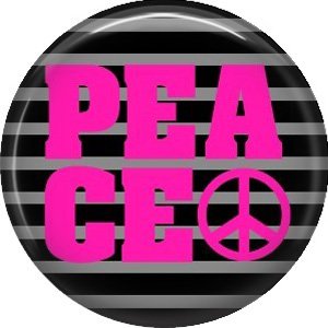 Hot Pink Peace on Black and Gray Stripes, 1 Inch Pinback Punk Princess Button Badge Pin - 0385