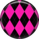 Hot Pink and Black Argyle Pattern, 1 Inch Pinback Punk Princess Button Badge Pin - 0386