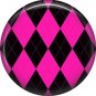 Hot Pink and Black Argyle Pattern, 1 Inch Pinback Punk Princess Button Badge Pin - 0386