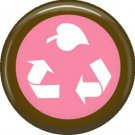 1 Inch Recycle Symbol with Leaf on Pink Background, Ecology Button Badge Pin - 1349