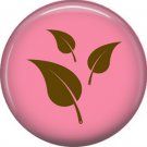 Green Leaves on Pink Background, 1 Inch Ecology Button Badge Pin - 1373