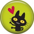 Cat with Heart on Green, Cat is Love 1 Inch Pinback Button Badge Pin - 6193