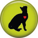 Cat with Heart on Green, Cat is Love 1 Inch Pinback Button Badge Pin - 6205