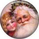 Pretty Little Girl with Santa, Christmas 1 Inch Pin Back Button Badge - 1005