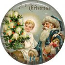Santa with Children, Christmas 1 Inch Pin Back Button Badge - 1010