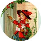 Girl in Red, Vintage Christmas Scene 1 Inch Pin Back Button Badge - 1018