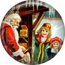Santa with Children, Vintage Christmas Scene 1 Inch Pin Back Button Badge - 1019