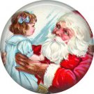 Santa with Girl, Vintage Christmas Scene 1 Inch Pin Back Button Badge - 1022