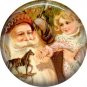 Santa Giving a Toy Horse to Child, Vintage Christmas Scene 1 Inch Pin Back Button Badge - 1023