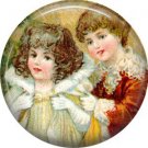 Children, Vintage Christmas Scene 1 Inch Pin Back Button Badge - 1024