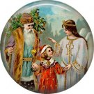 Ssnta with Child and Angel, Vintage Christmas Scene 1 Inch Pin Back Button Badge - 1029