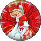 Lady in Red, Vintage Christmas Scene 1 Inch Pin Back Button Badge - 1031