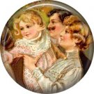 Family Waiting for Santa, Vintage Christmas Scene 1 Inch Pin Back Button Badge - 1044