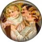 Family Waiting for Santa, Vintage Christmas Scene 1 Inch Pin Back Button Badge - 1044