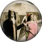 Santa and Angel, Vintage Christmas Scene 1 Inch Pin Back Button Badge - 1046