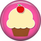 1 Inch Cupcake with Apple on Top Pink Background, Teacher Appreciation Button Badge Pin - 0871