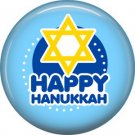 Happy Hanukkah on Light Blue Background, 1 Inch  Pinback Button Badge Pin - 3050