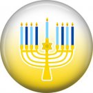 Menorah on Yellow Background, 1 Inch Happy Hannukkah Pinback Button Badge - 3053