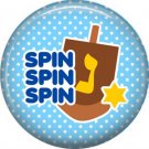 Spin the Dreidel on Light Blue Background, 1 Inch Happy Hannukkah Pinback Button Badge Pin - 3057