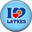 I Love Latkes on Light Blue Background, 1 Inch Happy Hannukkah Pinback Button Badge Pin - 3059
