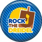 Rock the Dreidel on Dark Blue Background, 1 Inch Happy Hannukkah Pinback Button Badge - 3060